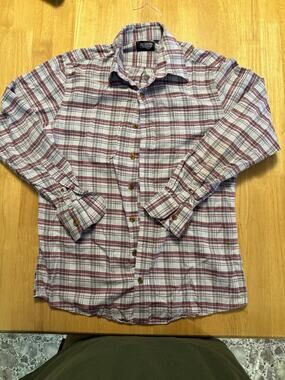 Southern Collegiate Mens Small Plaid Long Sleeve Button Shirt Burgundy Gray